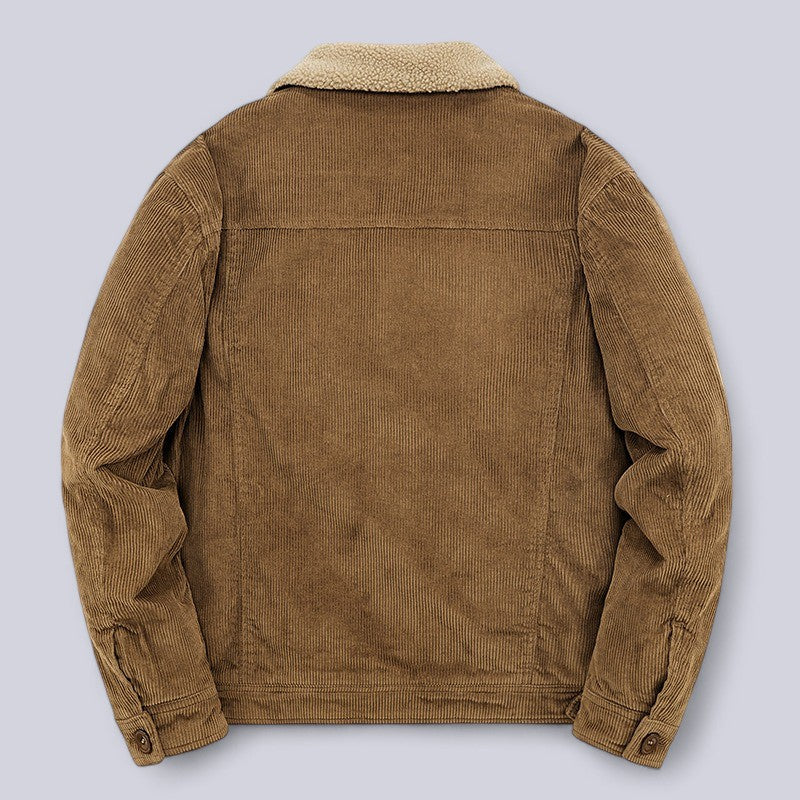 Miesten Corduroy Takki Pehmeällä Vuorella Tuulenpitävä 1