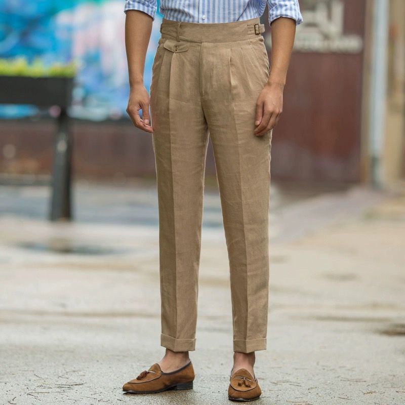 Miesten Housut Slim Fit Korkea Vyötärö Pellava 1