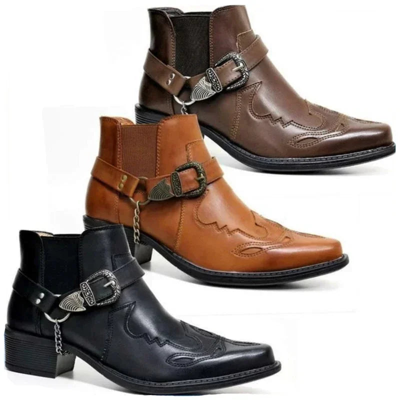 Miesten Korkeat Cowboy-kengät Nahasta Vintage-tyylillä 0