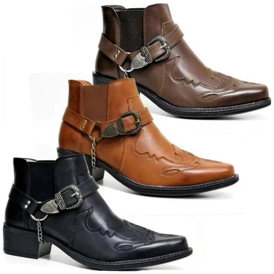 Miesten Korkeat Cowboy-kengät Nahasta Vintage-tyylillä 0