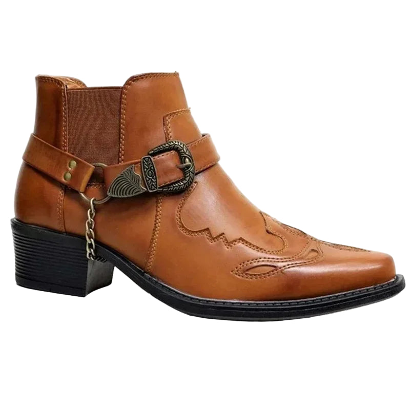 Miesten Korkeat Cowboy-kengät Nahasta Vintage-tyylillä 1