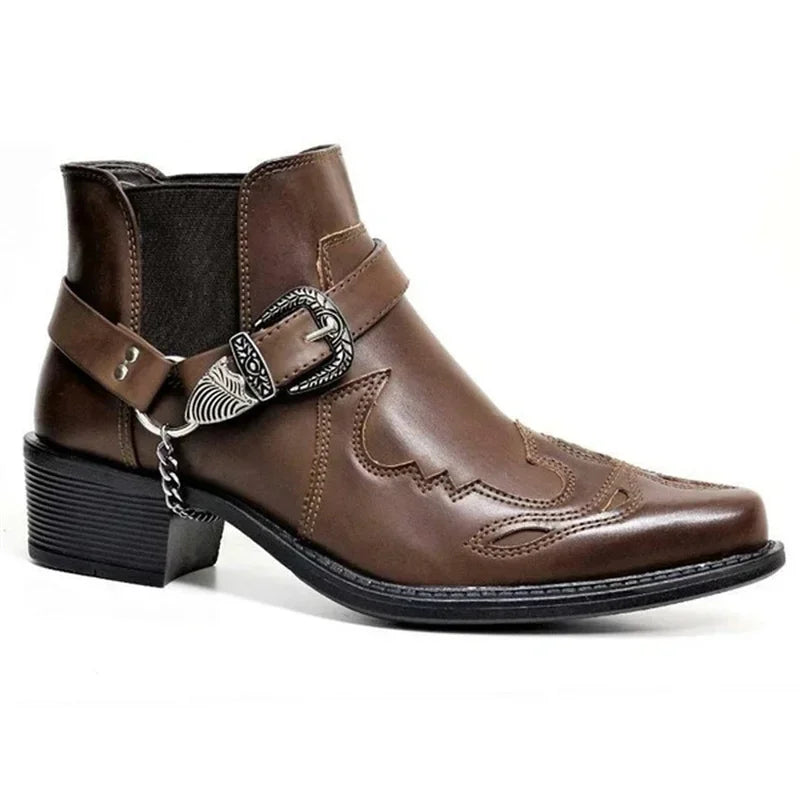 Miesten Korkeat Cowboy-kengät Nahasta Vintage-tyylillä 2