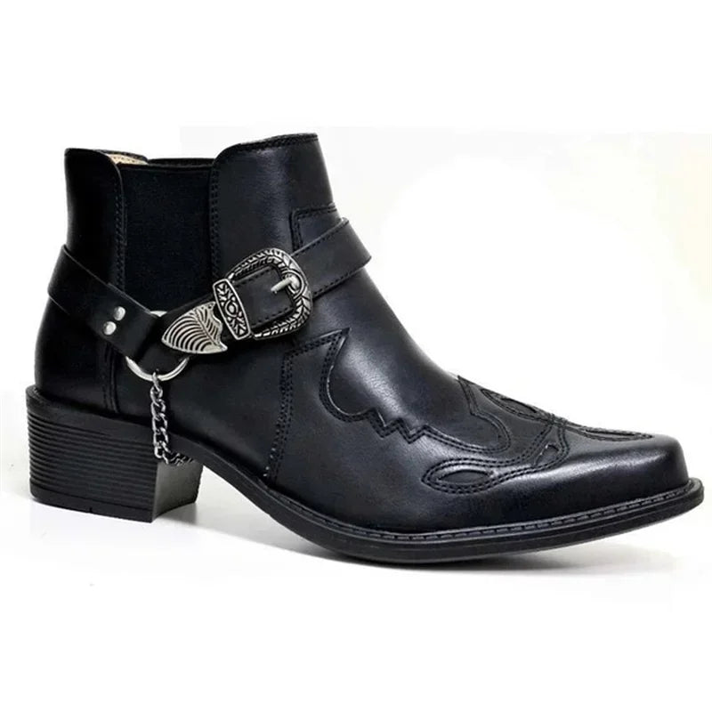 Miesten Korkeat Cowboy-kengät Nahasta Vintage-tyylillä 3