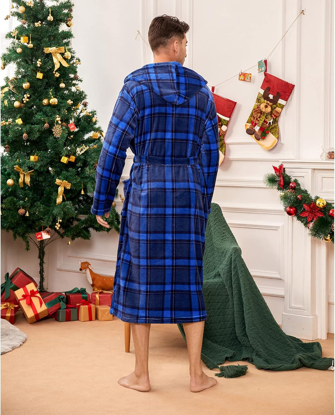Miesten Kylpytakki Pitkä Fleece-muotoilu Käytännöllisillä Taskuilla 2