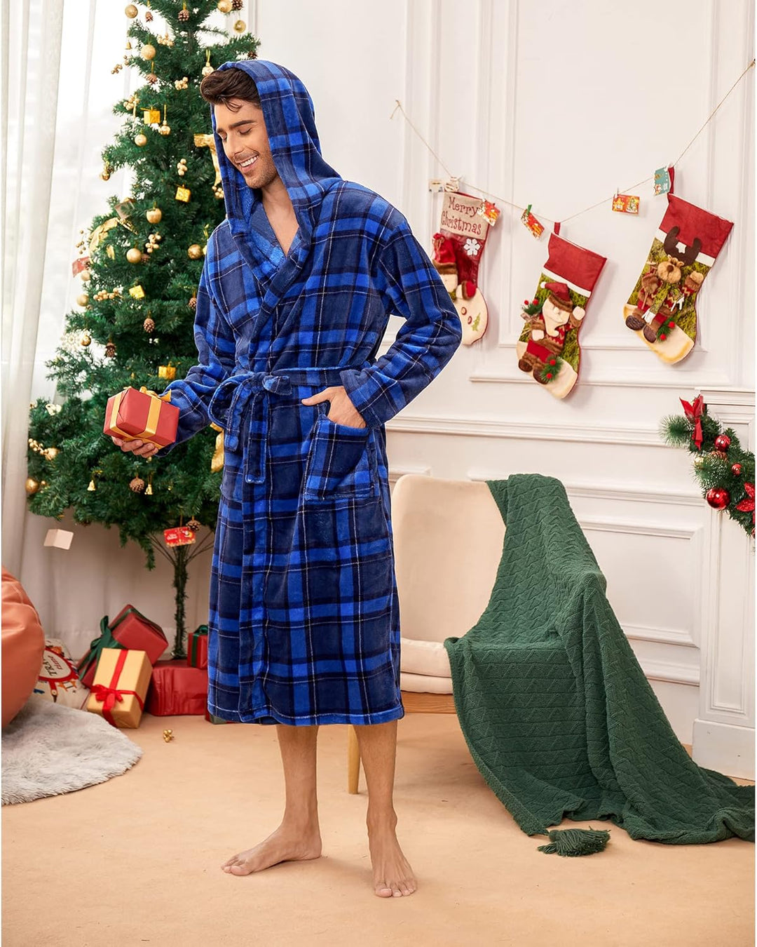 Miesten Kylpytakki Pitkä Fleece-muotoilu Käytännöllisillä Taskuilla 4