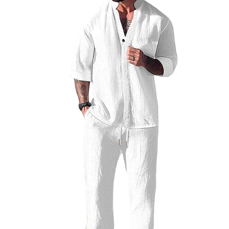 Miesten Loungewear Setti V-kaula-aukko Puuvilla Pellava Sekoitus 0