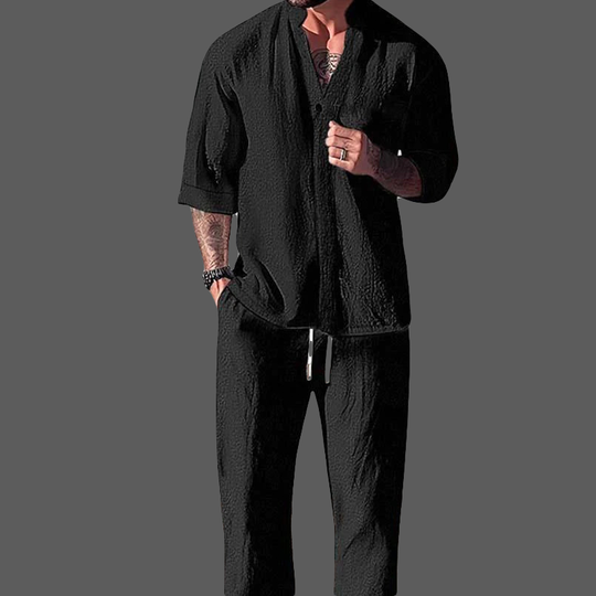 Miesten Loungewear Setti V-kaula-aukko Puuvilla Pellava Sekoitus 1
