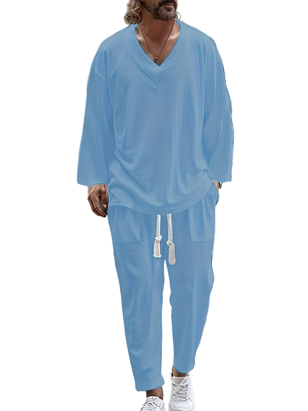Miesten Loungewear Setti V-kaula-aukkoinen Pitkähiha Toppi Puuvillasekoite 0