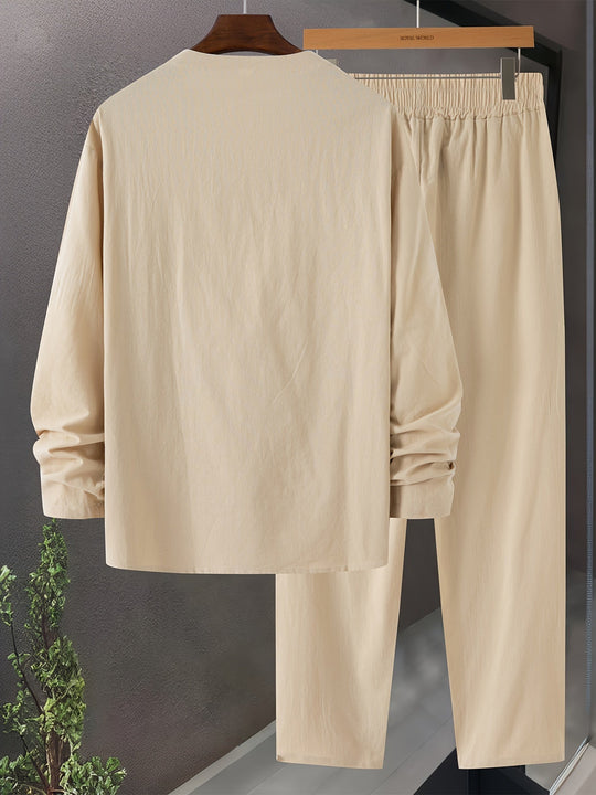 Miesten Loungewear Setti V-kaula-aukkoinen Pitkähiha Toppi Puuvillasekoite 6