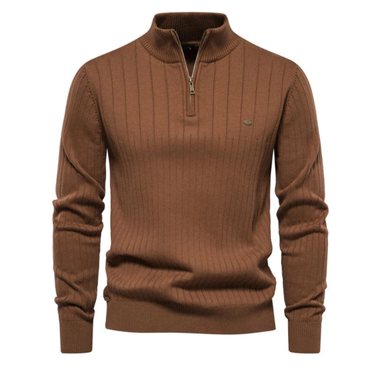 Miesten Neulepusero Vetoketjulla Puuvilla Stand Collar 0