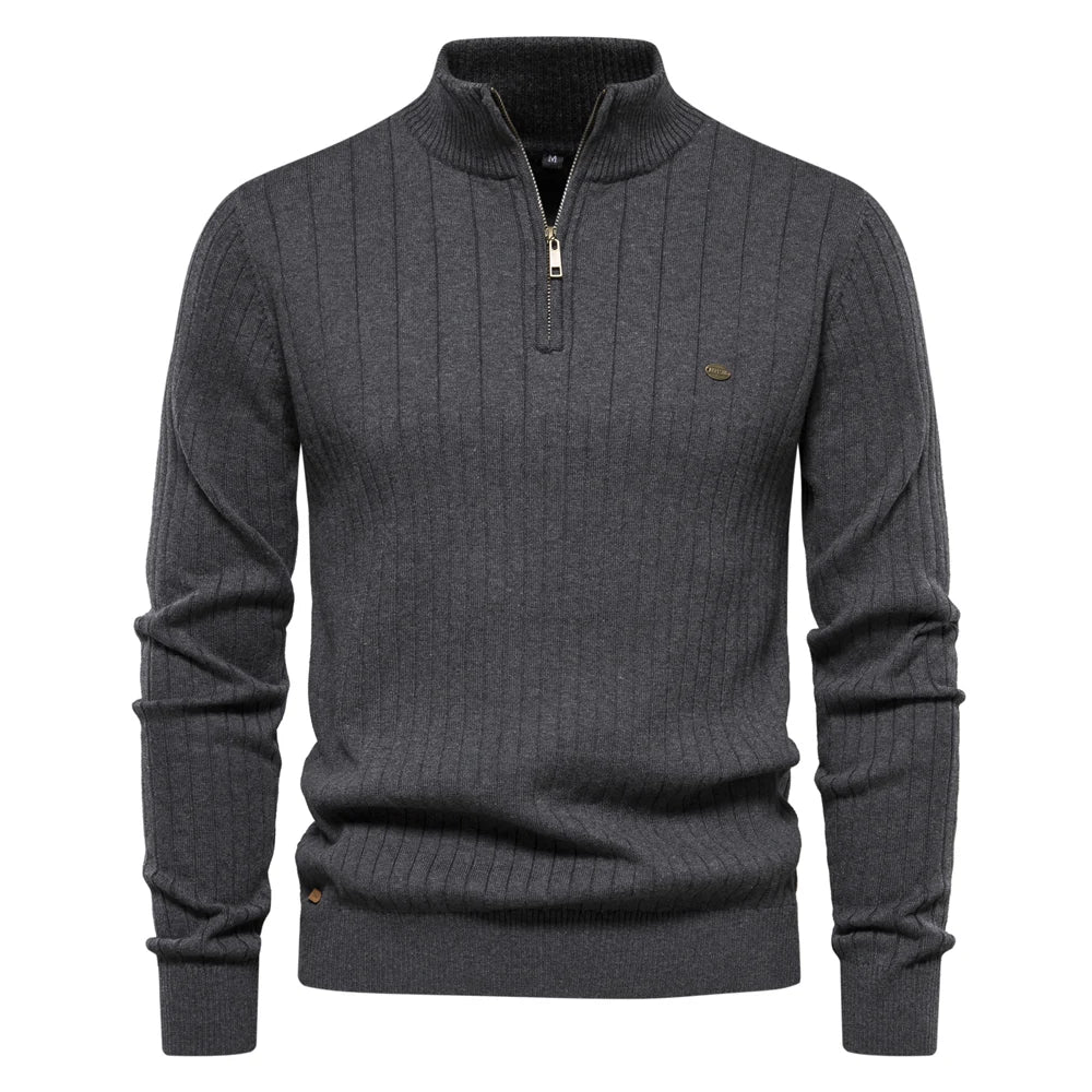 Miesten Neulepusero Vetoketjulla Puuvilla Stand Collar 10