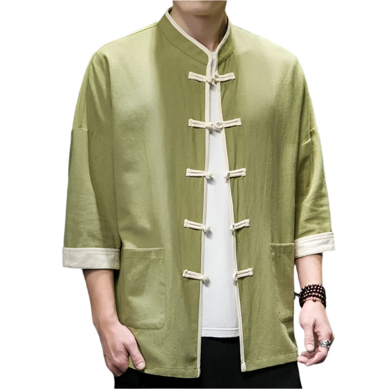 Miesten Overshirt Japanilaisella Tyylillä Puuvilla-Liinasekoite 0