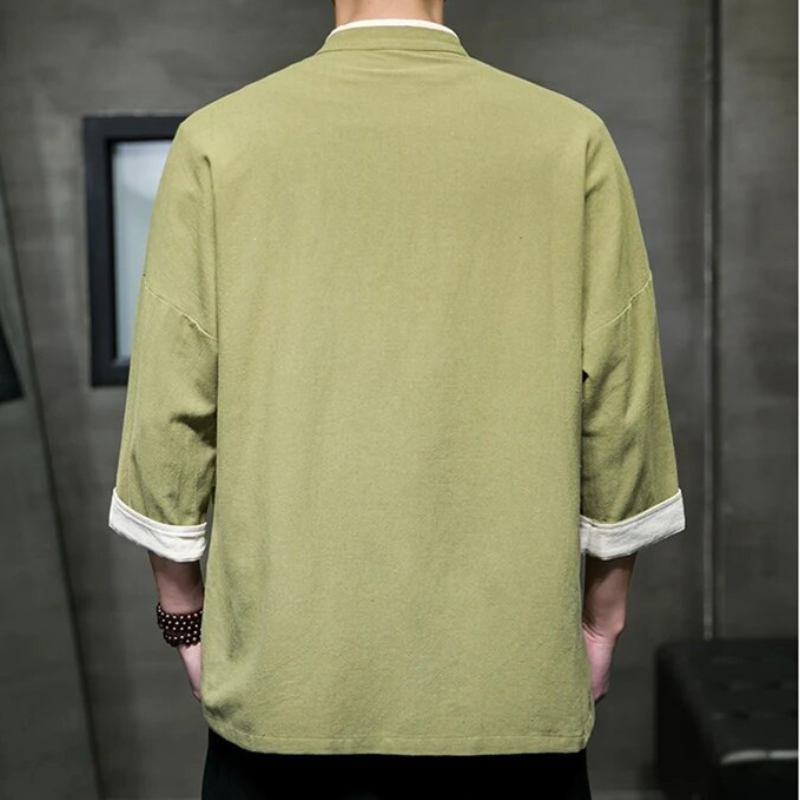 Miesten Overshirt Japanilaisella Tyylillä Puuvilla-Liinasekoite 1