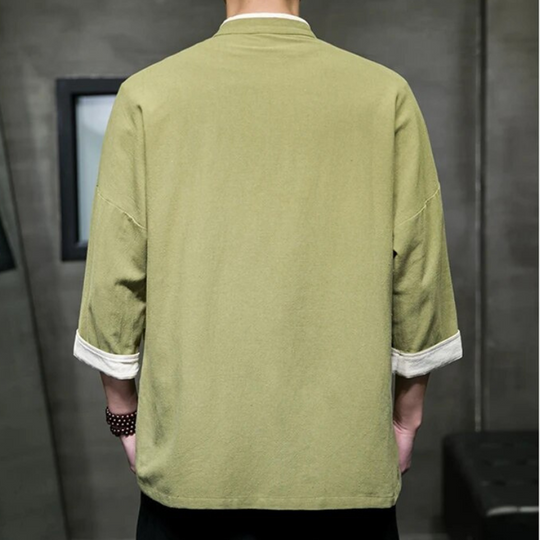 Miesten Overshirt Japanilaisella Tyylillä Puuvilla-Liinasekoite 1
