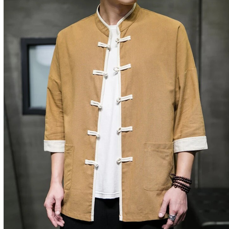 Miesten Overshirt Japanilaisella Tyylillä Puuvilla-Liinasekoite 2