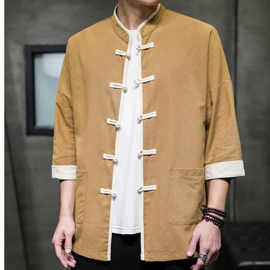 Miesten Overshirt Japanilaisella Tyylillä Puuvilla-Liinasekoite 2