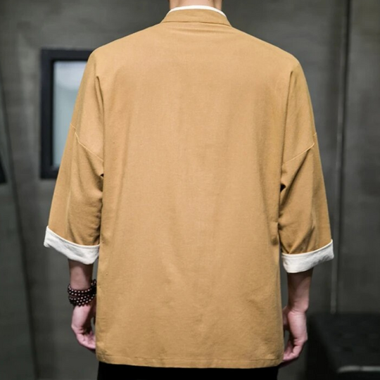 Miesten Overshirt Japanilaisella Tyylillä Puuvilla-Liinasekoite 3