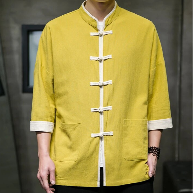 Miesten Overshirt Japanilaisella Tyylillä Puuvilla-Liinasekoite 4