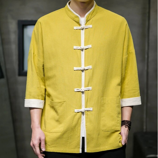 Miesten Overshirt Japanilaisella Tyylillä Puuvilla-Liinasekoite 4