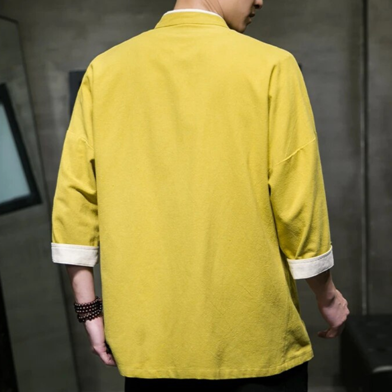 Miesten Overshirt Japanilaisella Tyylillä Puuvilla-Liinasekoite 5