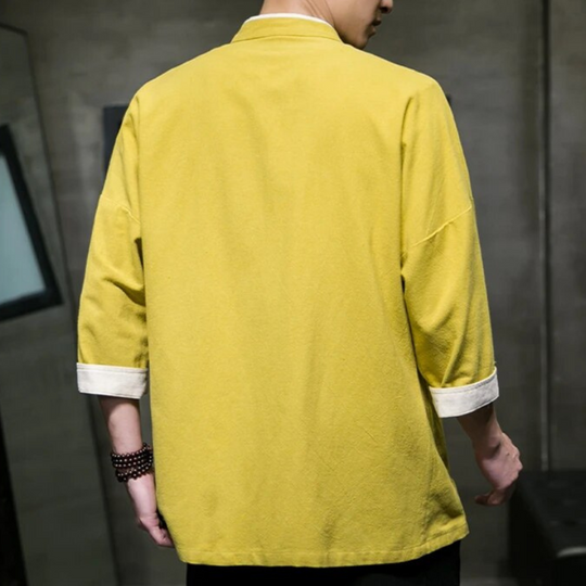 Miesten Overshirt Japanilaisella Tyylillä Puuvilla-Liinasekoite 5