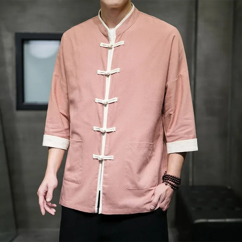 Miesten Overshirt Japanilaisella Tyylillä Puuvilla-Liinasekoite 6
