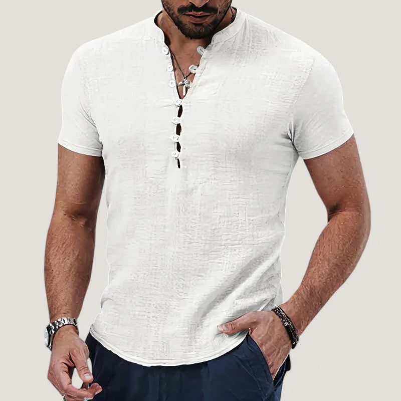 Miesten Pellavapaita Vintage Tyylinen Kesä Shirt Puuvilla 1