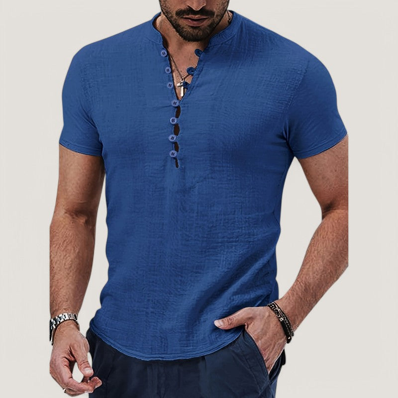 Miesten Pellavapaita Vintage Tyylinen Kesä Shirt Puuvilla 3