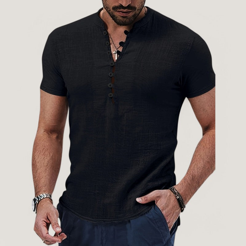 Miesten Pellavapaita Vintage Tyylinen Kesä Shirt Puuvilla 4