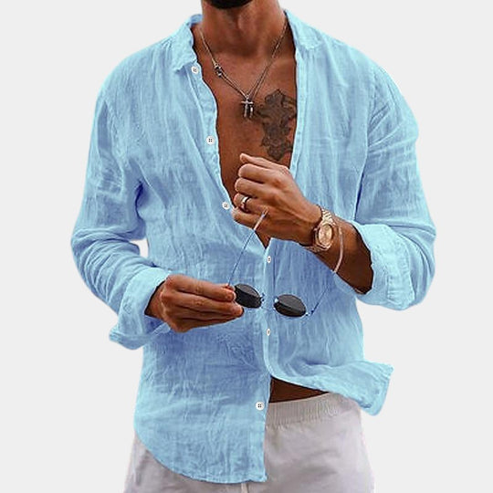 Miesten Pitkähihaisen Puuvilla-Lin Shirt 2