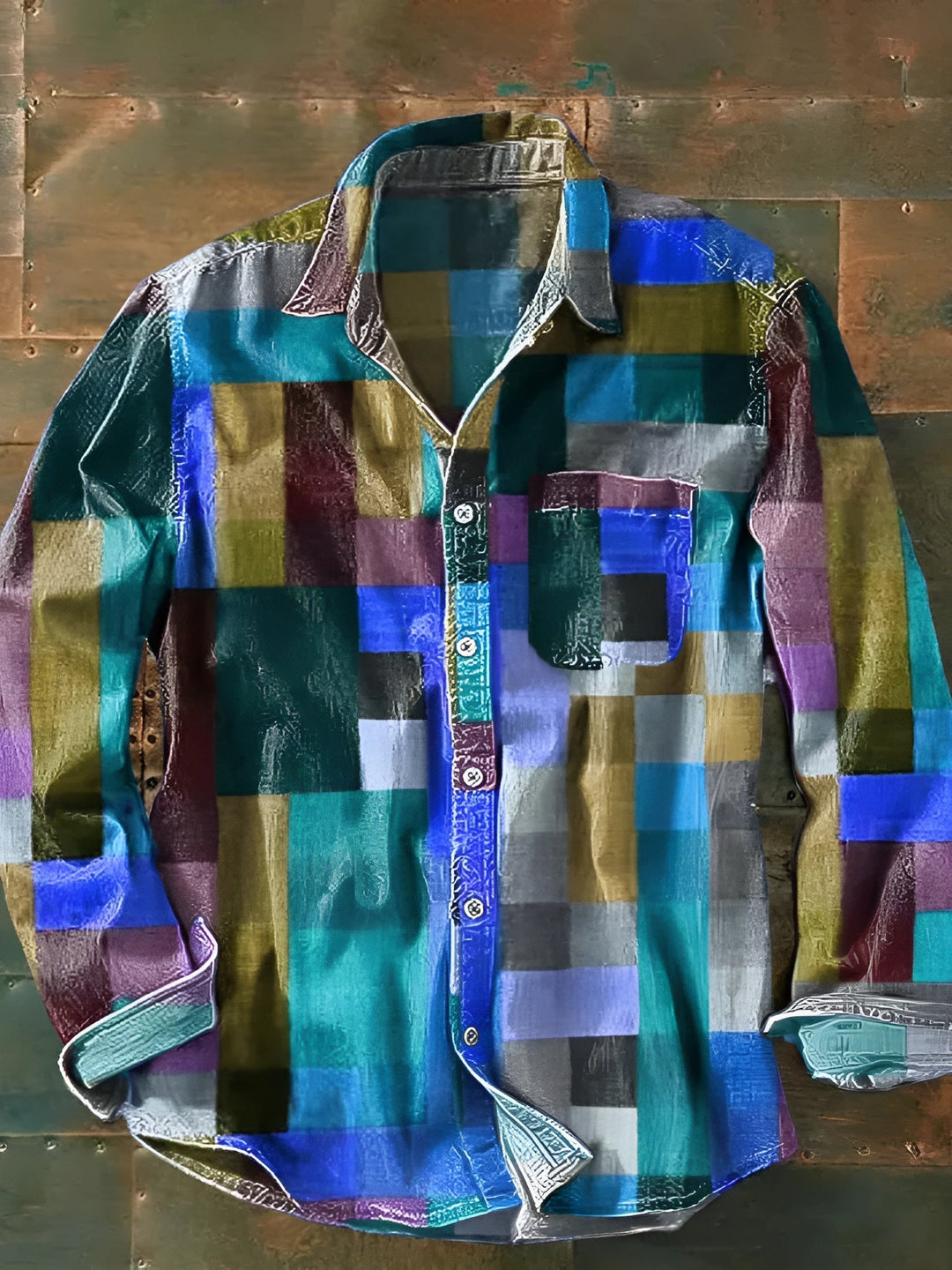Miesten Pitkähihaisessa Paitassa On Värikäs Patches Suunnittelu 4