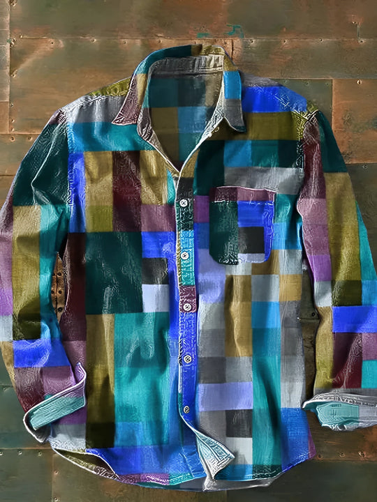 Miesten Pitkähihaisessa Paitassa On Värikäs Patches Suunnittelu 4
