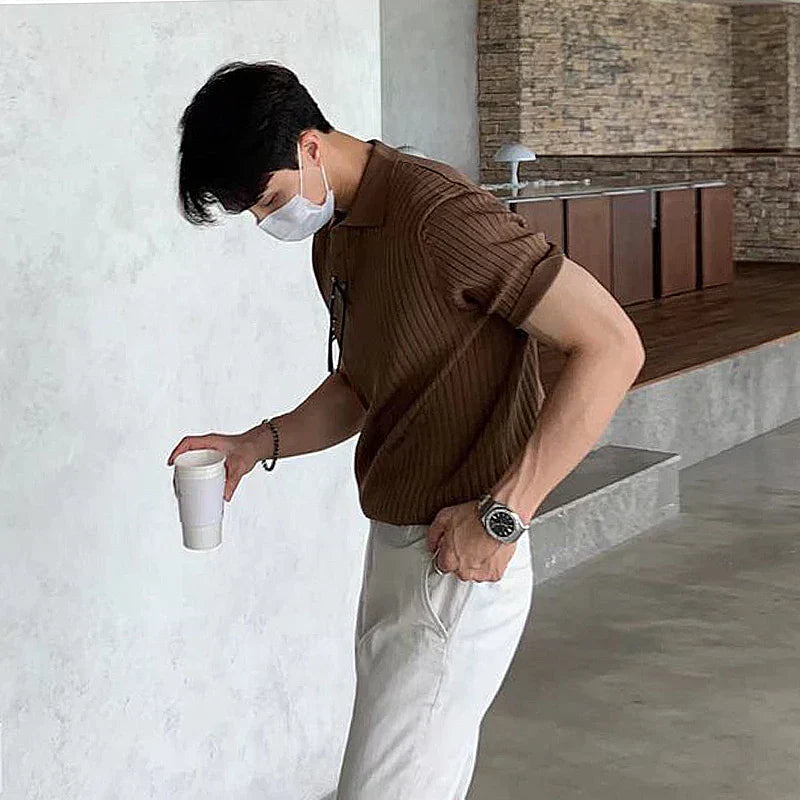 Miesten Polo Paita Slim Fit Ribbed Neulos 2
