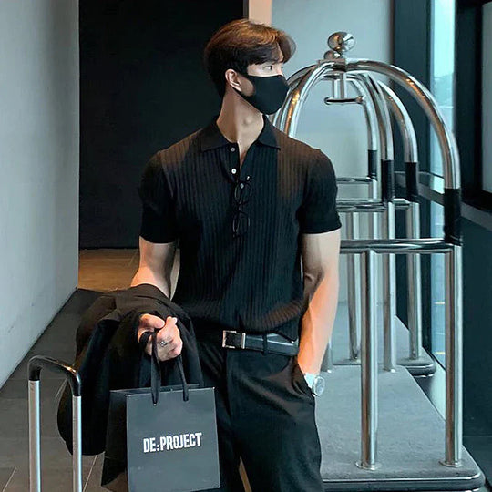 Miesten Polo Paita Slim Fit Ribbed Neulos 3