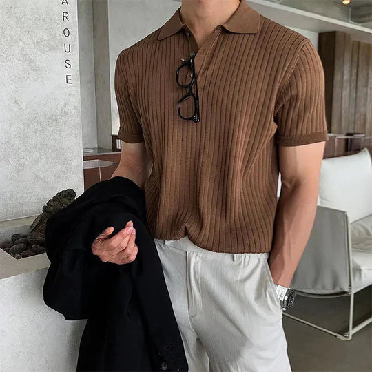 Miesten Polo Paita Slim Fit Ribbed Neulos 4