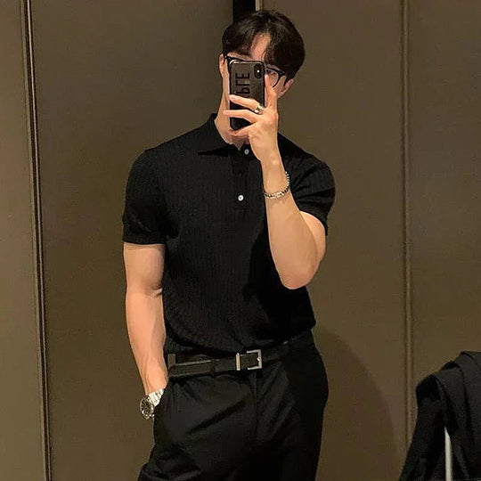Miesten Polo Paita Slim Fit Ribbed Neulos 5