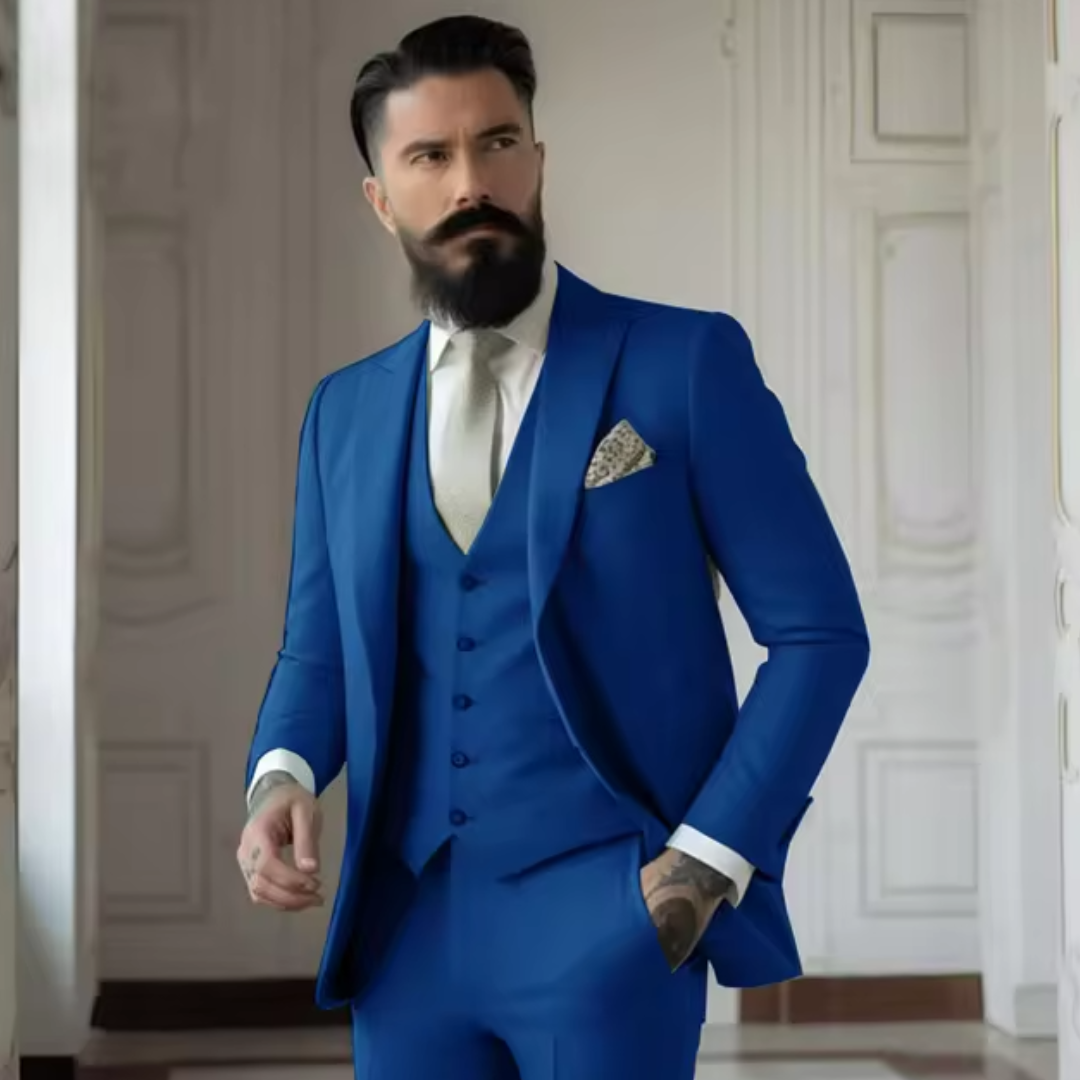 Miesten Puku Kolmiosainen Slim Fit Villa Seos 1