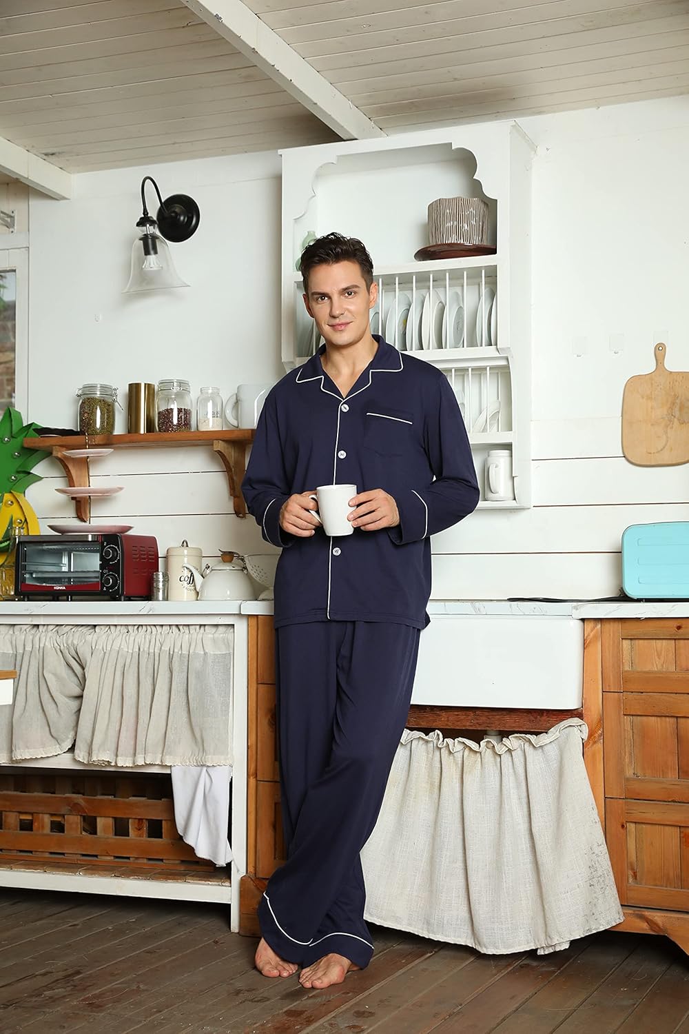 Miesten Puuvillapyjama Kaksiosainen Mukava 2