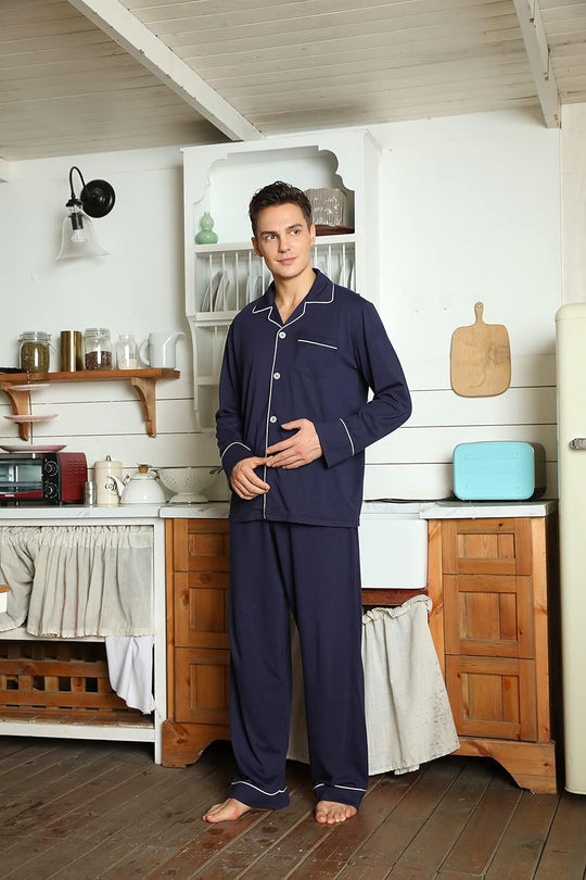 Miesten Puuvillapyjama Kaksiosainen Mukava 3