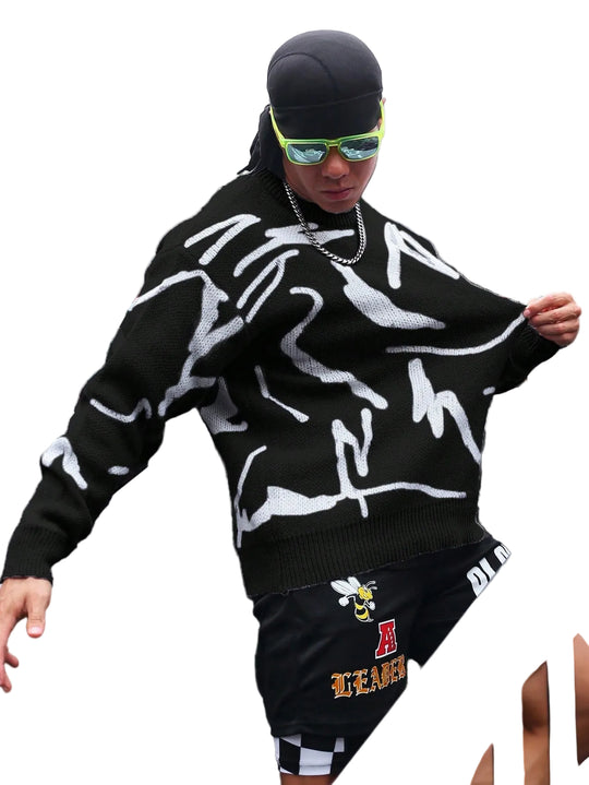 Miesten Rento Neulepaita Graafisella Printillä Crew Neck 0