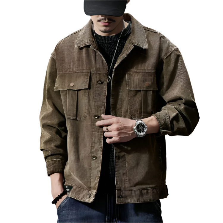 Miesten Takki Corduroy Mukava Puuvilla Polyesteri Khaki 0