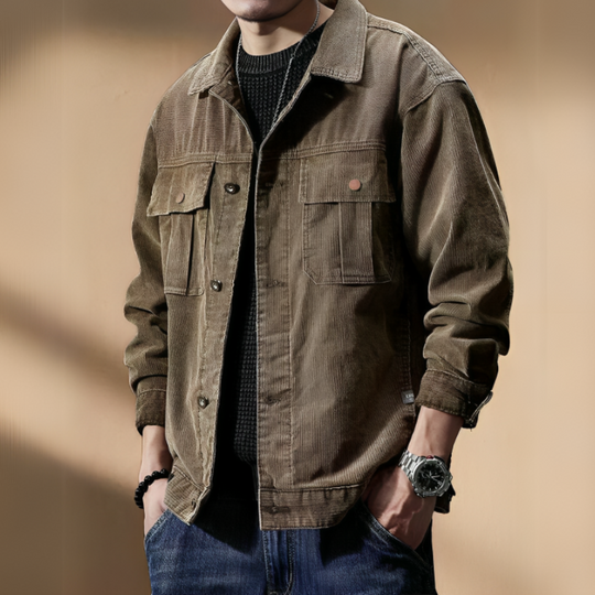 Miesten Takki Corduroy Mukava Puuvilla Polyesteri Khaki 3
