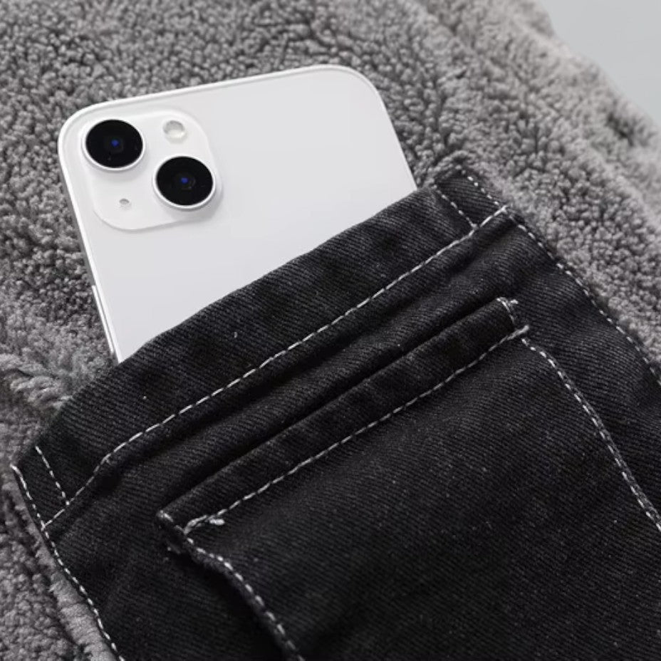 Miesten Takki Denim Fleecevuorattu Talvikäyttöön 2