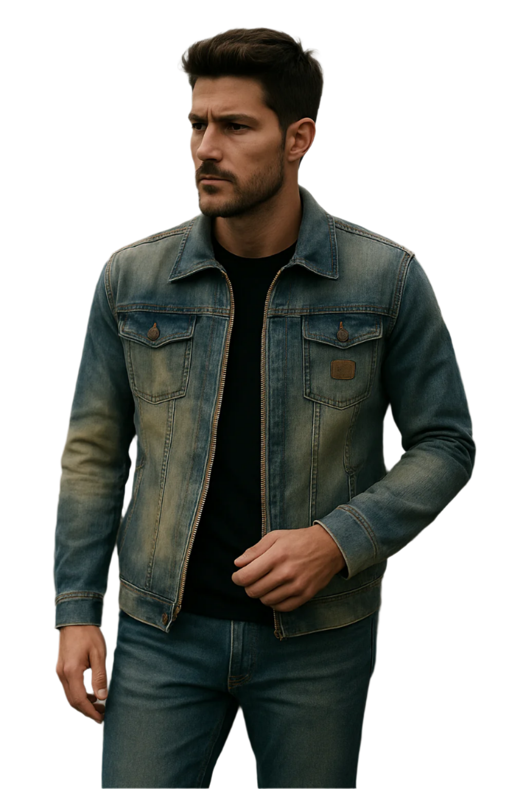 Miesten Takki Denim Napitettava Rintataskuilla 0