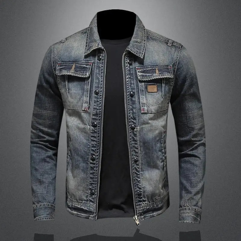 Miesten Takki Denim Napitettava Rintataskuilla 2