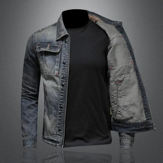 Miesten Takki Denim Napitettava Rintataskuilla 3