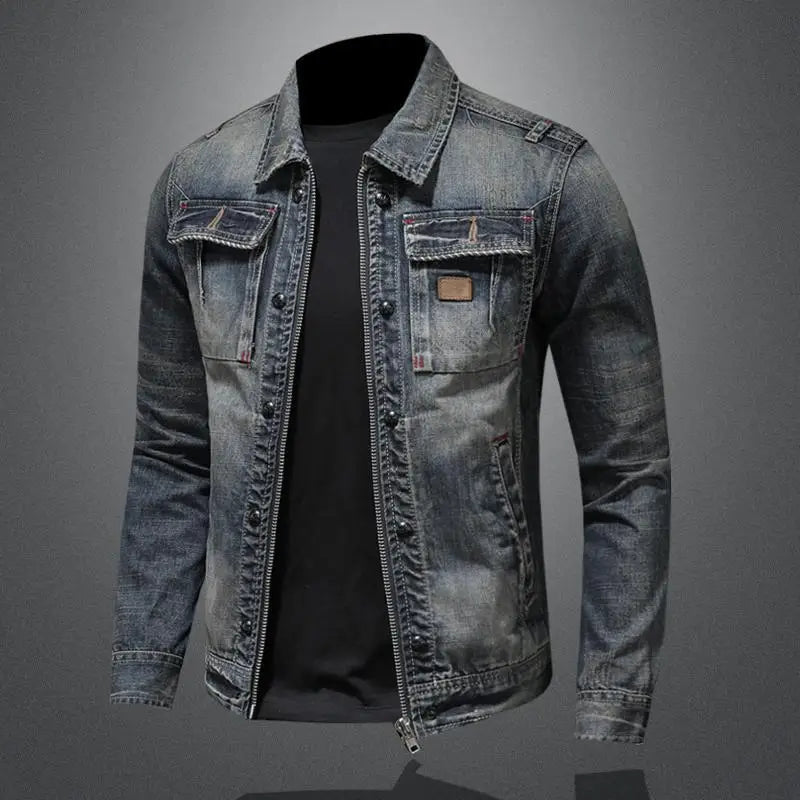 Miesten Takki Denim Napitettava Rintataskuilla 4