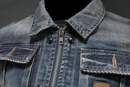 Miesten Takki Denim Napitettava Rintataskuilla 6