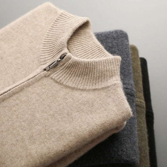 Miesten Villapaita Paksu Vetoketjullinen Merinovilla Mock Collar 5