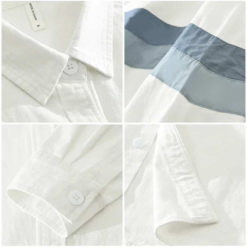 Miesten Paita Pitkähihainen Rento Fit Patchwork 100% Puuvilla 5
